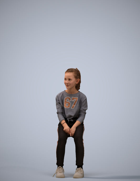 3D human model girl casual kids, photogrammetry scanned person for archviz
