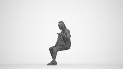 photogrammetry 3D woman casual sitting, realistic human model archviz FBX, wireframe back view