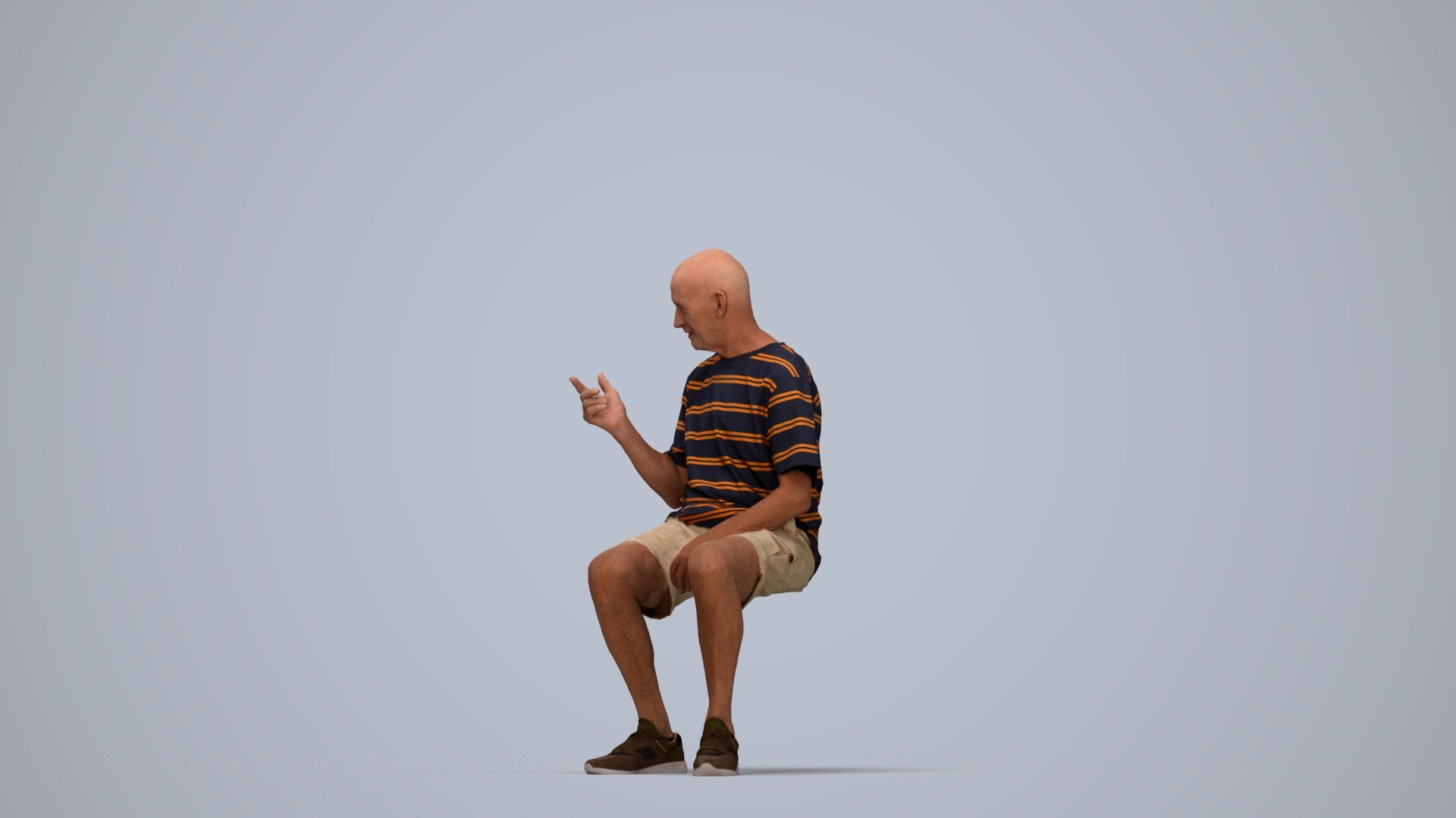 3D scanned senior man sitting casual, photorealistic archviz people for Enscape and SketchUp, top-down view render
