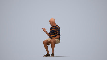 3D scanned senior man sitting casual, photorealistic archviz people for Enscape and SketchUp, top-down view render