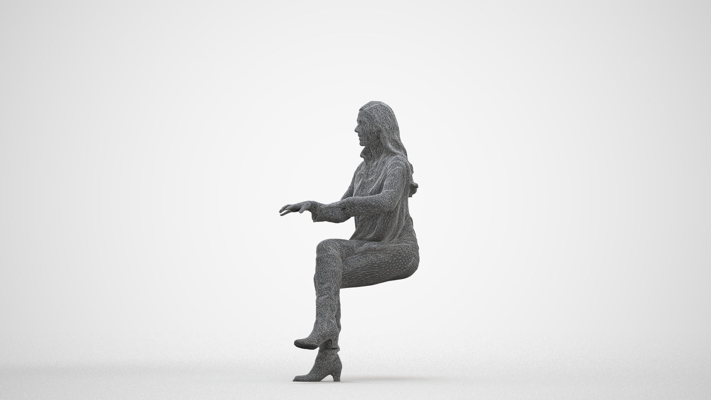 realistic 3D people woman business sitting, render-ready for V-Ray and Corona, FBX OBJ, three-quarter front view render