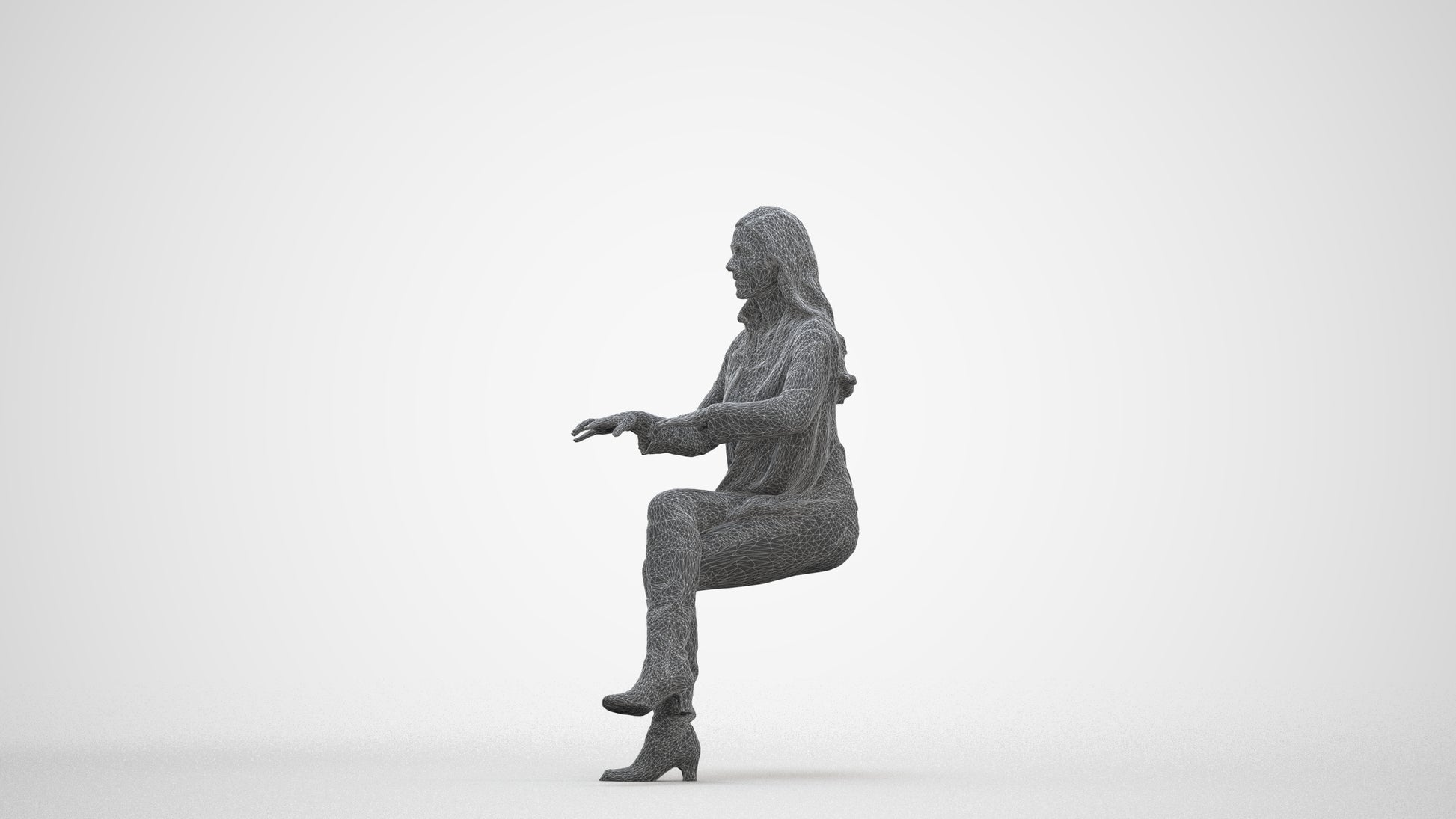 realistic 3D people woman business sitting, render-ready for V-Ray and Corona, FBX OBJ, three-quarter front view render