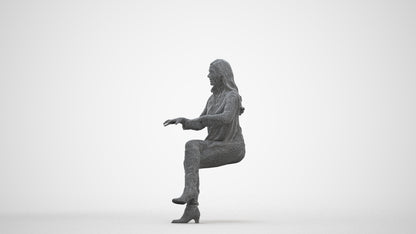 realistic 3D people woman business sitting, render-ready for V-Ray and Corona, FBX OBJ, three-quarter front view render