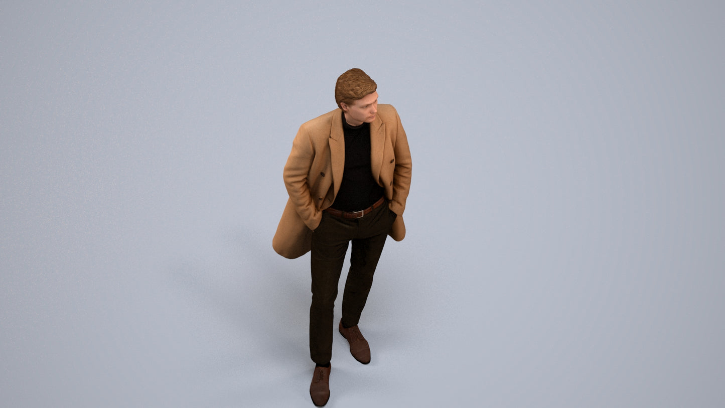 3D scanned man standing business, photorealistic archviz people for Enscape and SketchUp, back view render