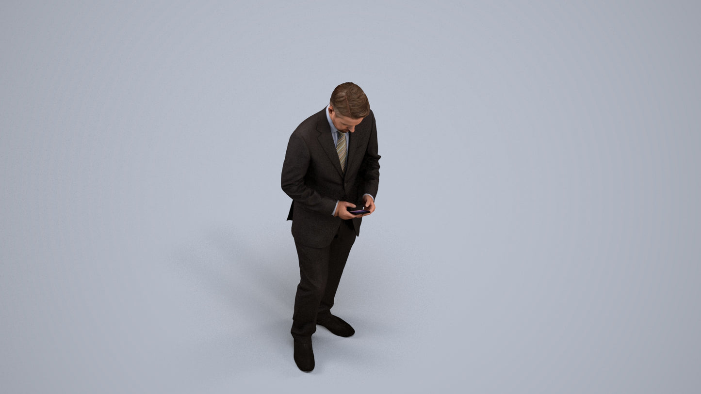 3D people model man business, scanned human for 3ds Max rendering, back view render