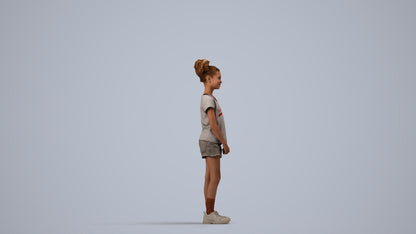 realistic 3D girl casual kids, scanned archviz people for Blender and 3ds Max, side view render