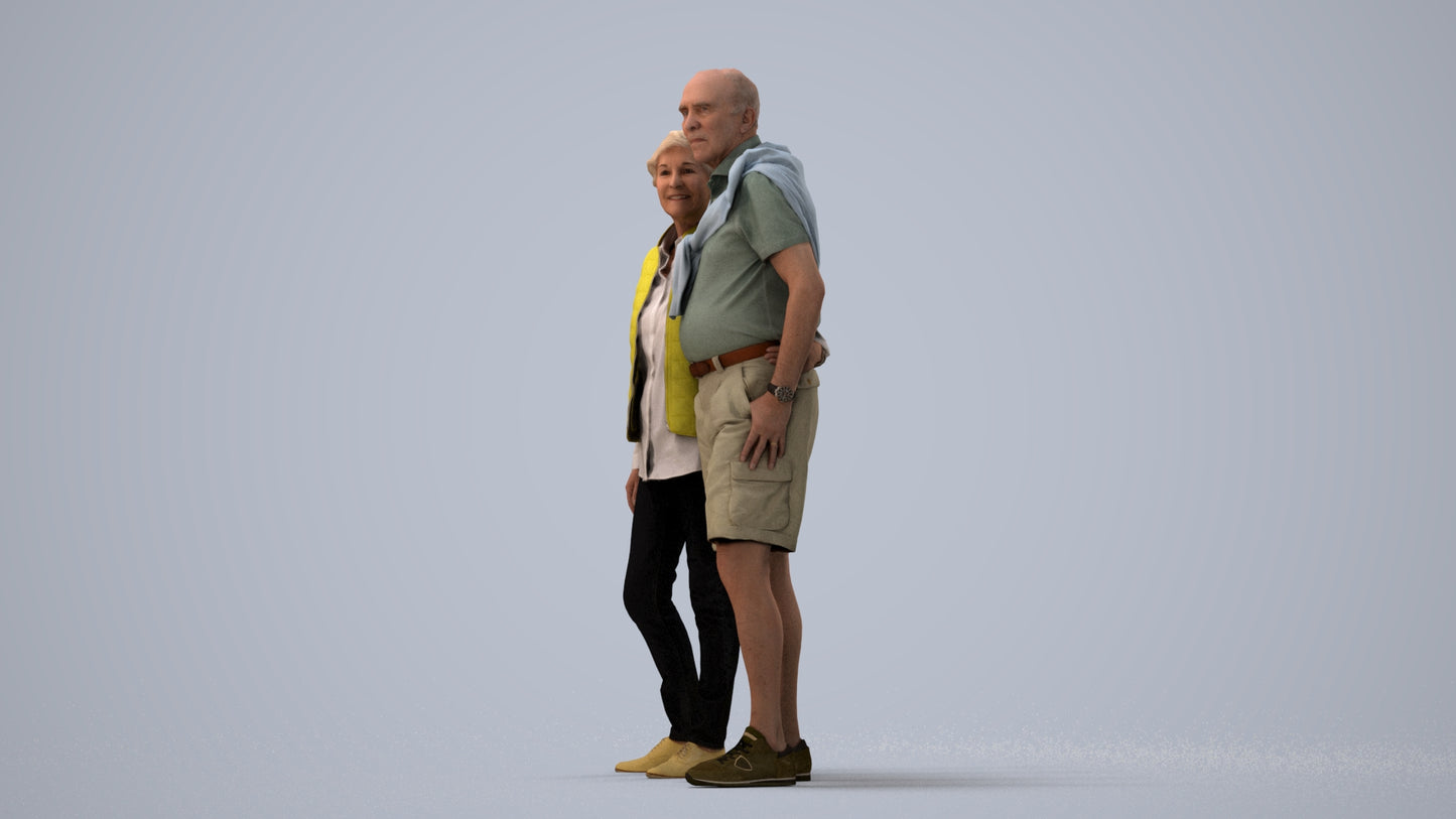 3D scanned senior woman couple casual, photorealistic archviz people for Enscape and SketchUp, three-quarter view render