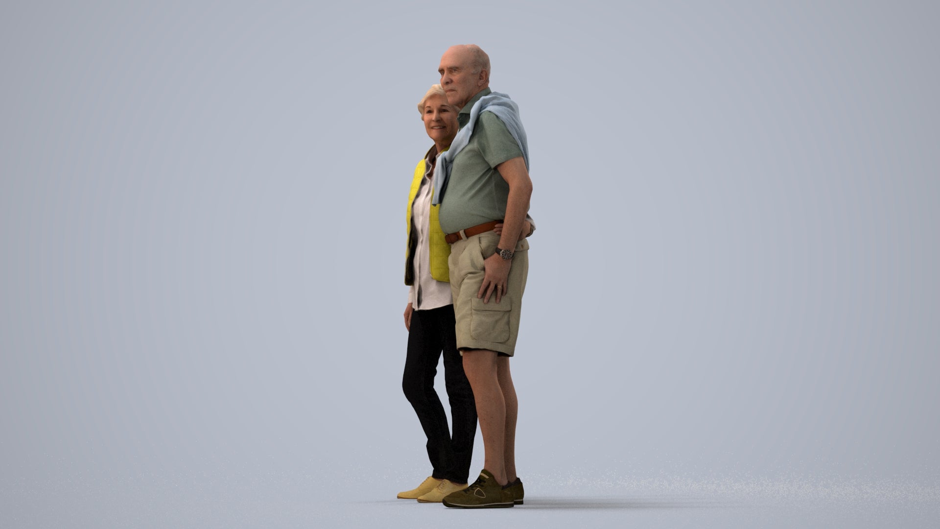 3D scanned senior woman couple casual, photorealistic archviz people for Enscape and SketchUp, three-quarter view render