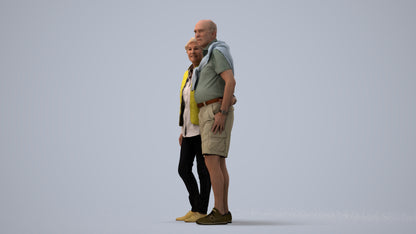 3D scanned senior woman couple casual, photorealistic archviz people for Enscape and SketchUp, three-quarter view render