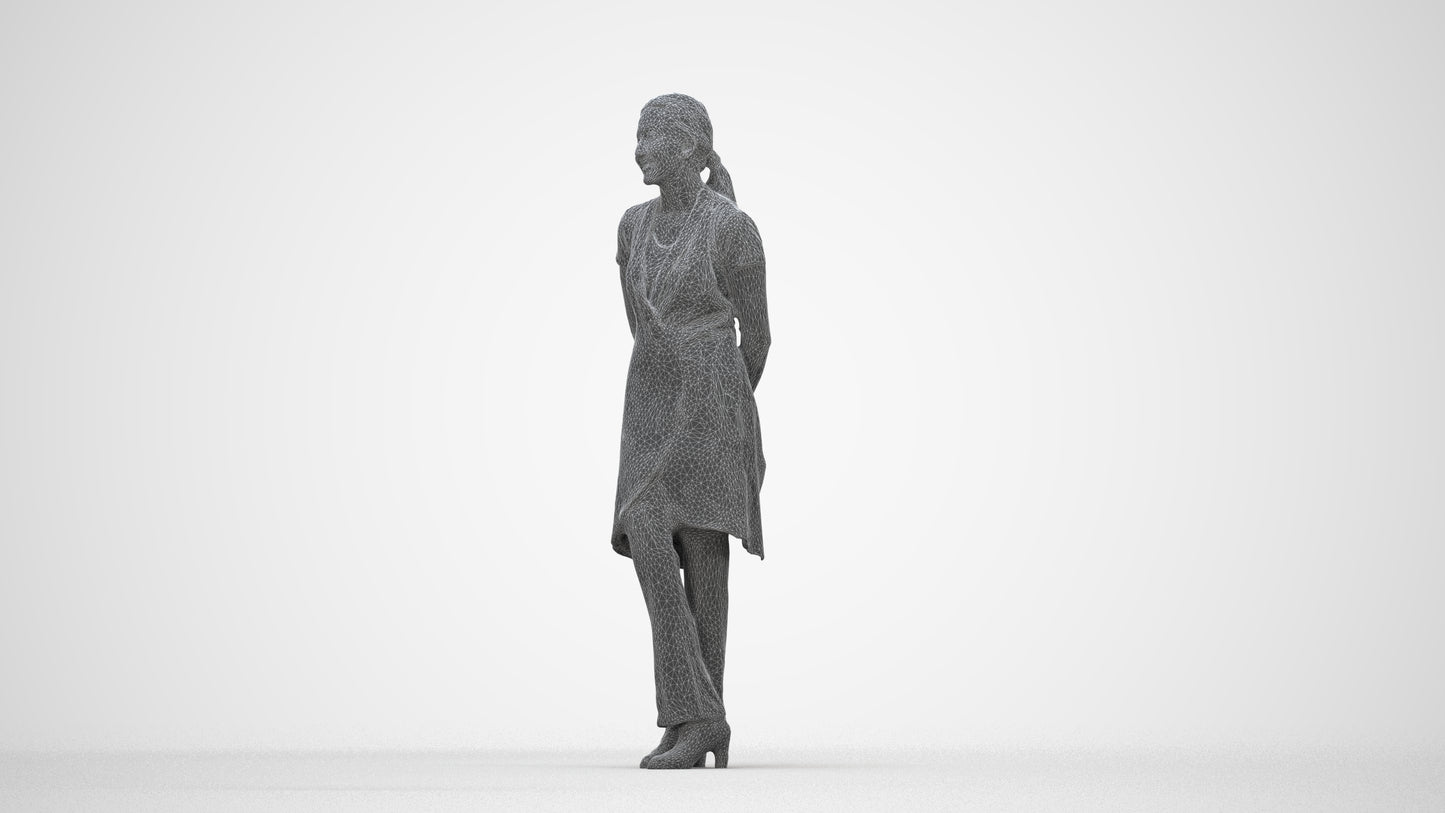 scanned 3D woman hospitality, photogrammetry people for Enscape and V-Ray, wireframe back view