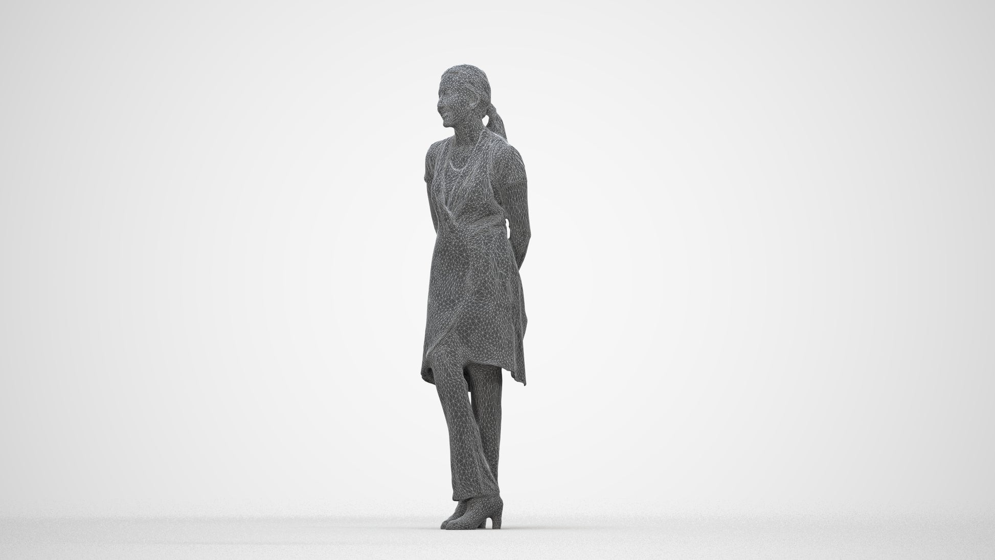 scanned 3D woman hospitality, photogrammetry people for Enscape and V-Ray, wireframe back view