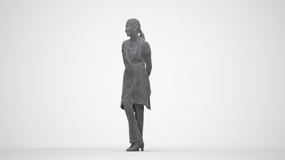scanned 3D woman hospitality, photogrammetry people for Enscape and V-Ray, wireframe back view