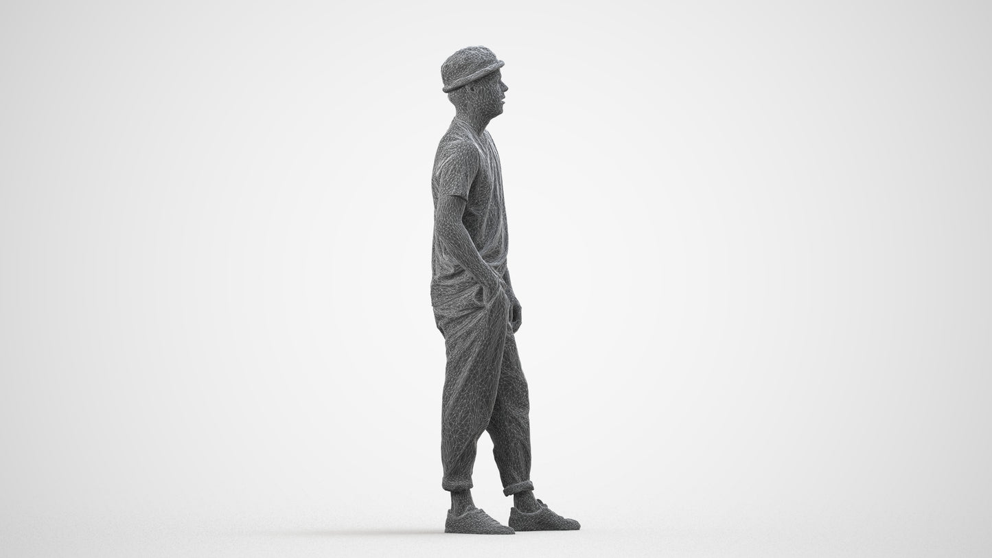 realistic 3D human man casual standing, archviz people FBX OBJ for Blender, wireframe side view