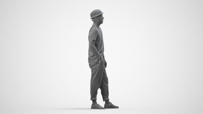 realistic 3D human man casual standing, archviz people FBX OBJ for Blender, wireframe side view