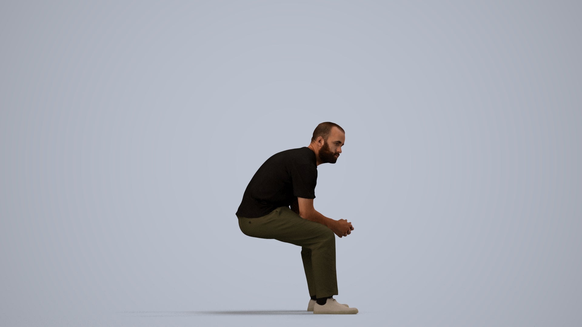 3D people model man casual sitting, scanned human for 3ds Max rendering, side view render