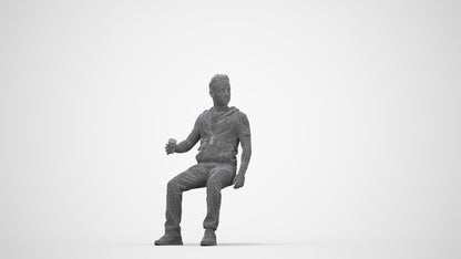 scanned 3D man casual sitting, photogrammetry people for Enscape and V-Ray, wireframe back view