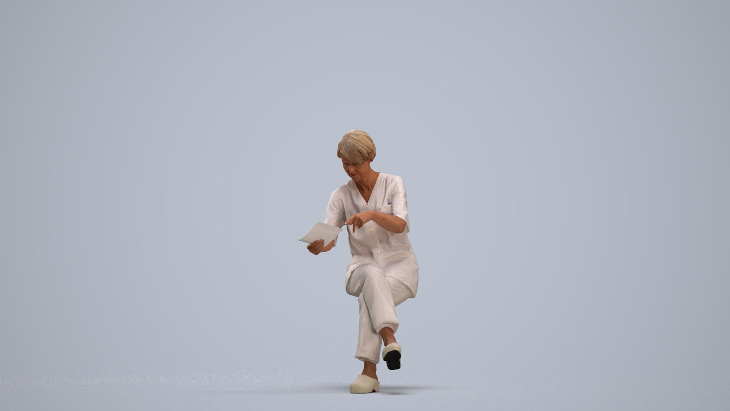 realistic 3D senior woman medical, scanned archviz people for Blender and 3ds Max, standing pose render