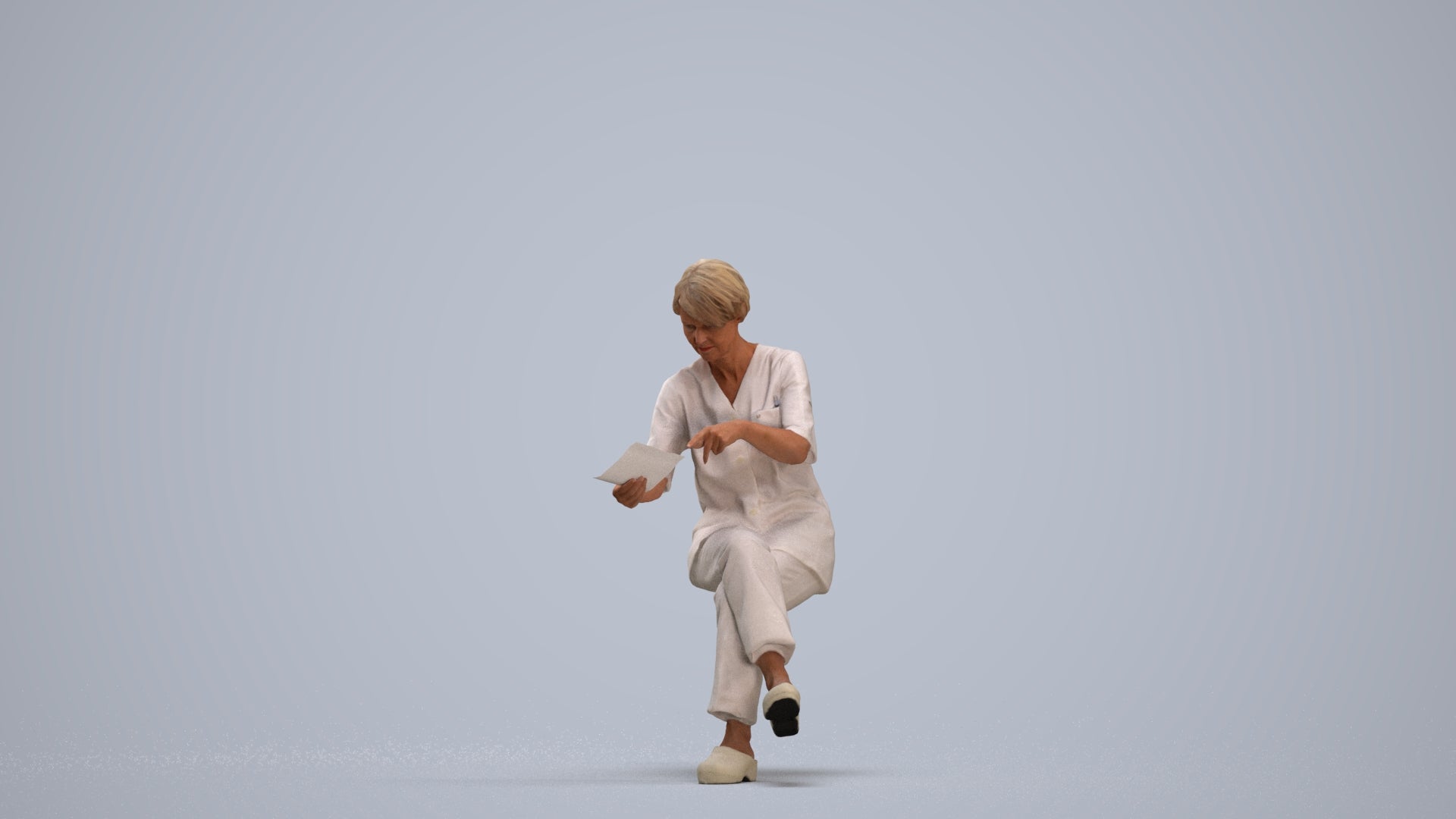 realistic 3D senior woman medical, scanned archviz people for Blender and 3ds Max, standing pose render