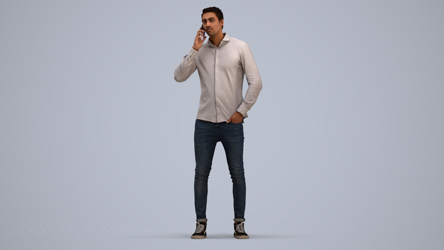 scanned 3D man casual standing, photogrammetry people for Enscape and V-Ray, standing pose render