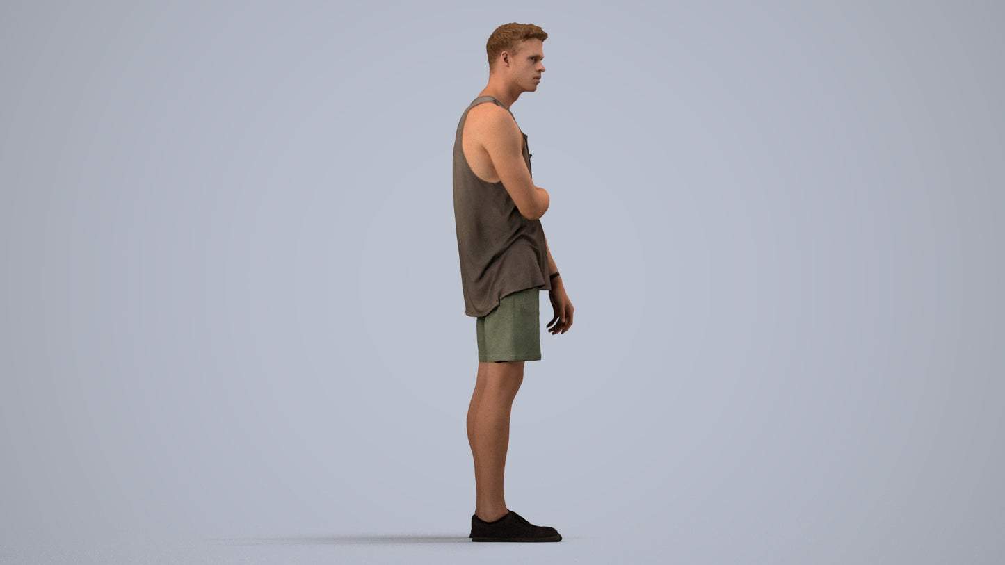 3D human model man casual standing, photogrammetry scanned person for archviz, side view render
