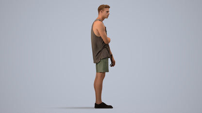3D human model man casual standing, photogrammetry scanned person for archviz, side view render
