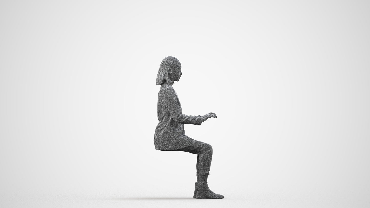 scanned 3D woman business, photogrammetry people for Enscape and V-Ray, wireframe side view