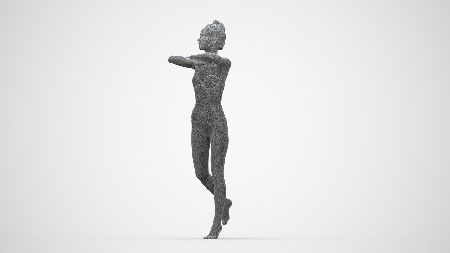 photogrammetry 3D woman pool, realistic human model archviz FBX, wireframe back view