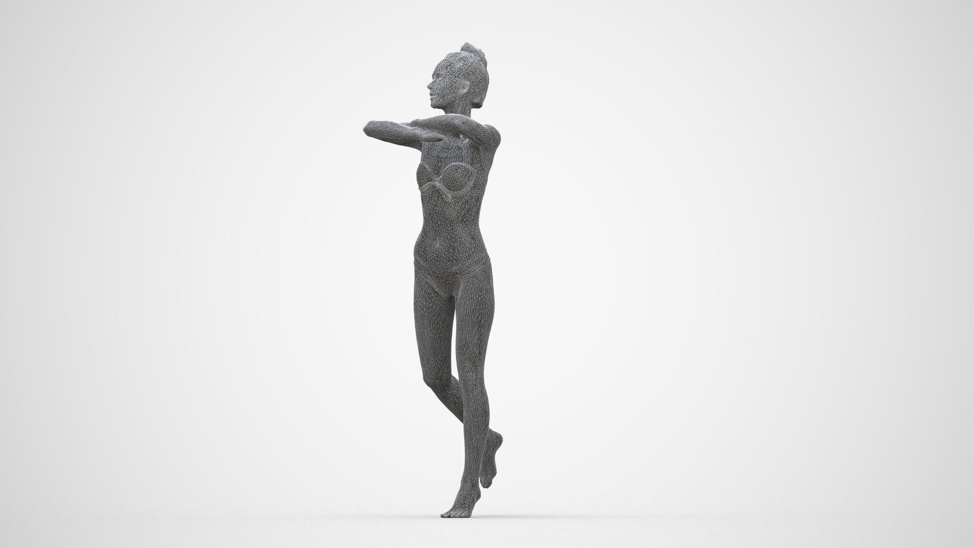 photogrammetry 3D woman pool, realistic human model archviz FBX, wireframe back view