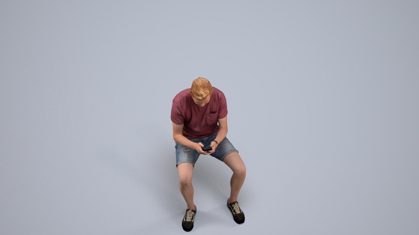 3D scanned man sitting casual, photorealistic archviz people for Enscape and SketchUp, back view render
