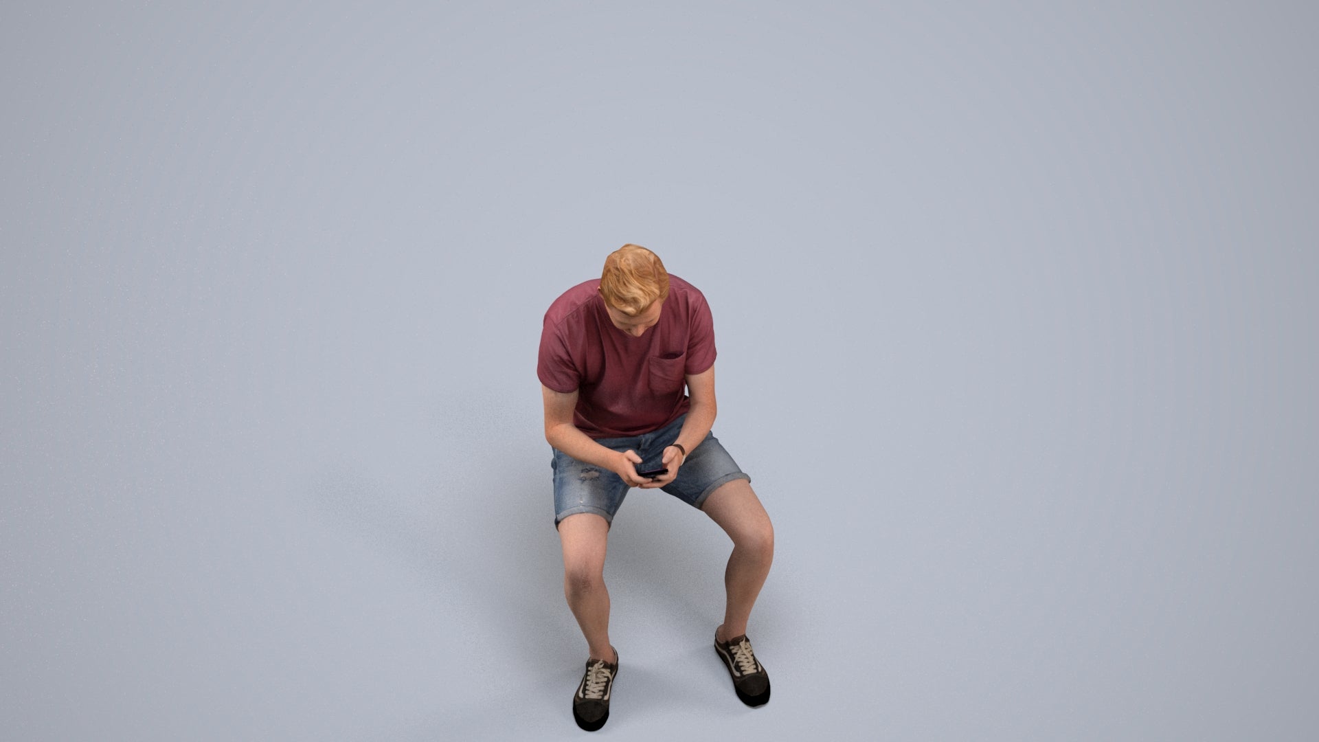 3D scanned man sitting casual, photorealistic archviz people for Enscape and SketchUp, back view render