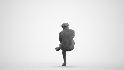 scanned 3D man casual sitting, photogrammetry people for Enscape and V-Ray, wireframe front view
