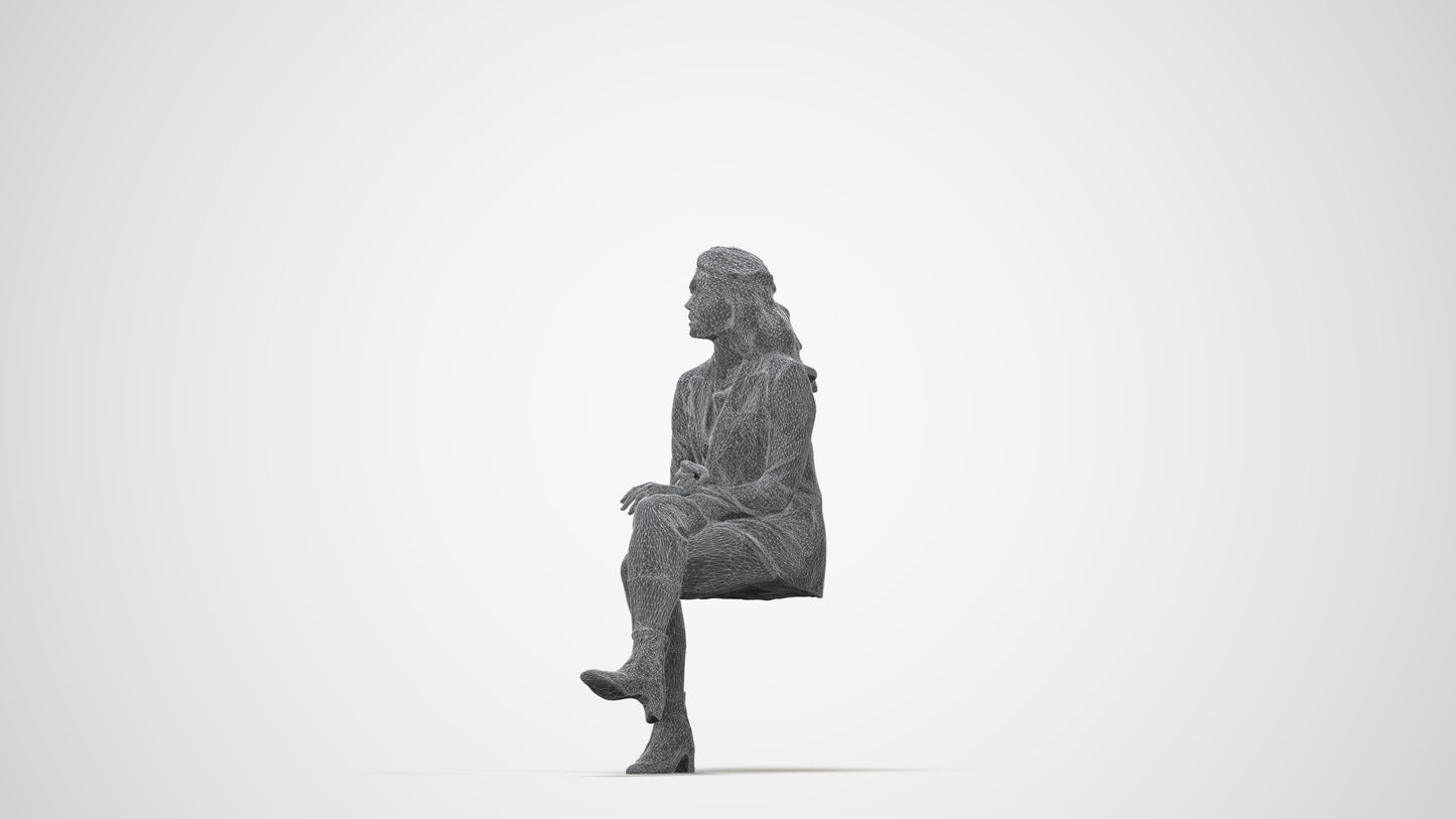 3D scanned woman business, photorealistic archviz people for Enscape and SketchUp, wireframe back view