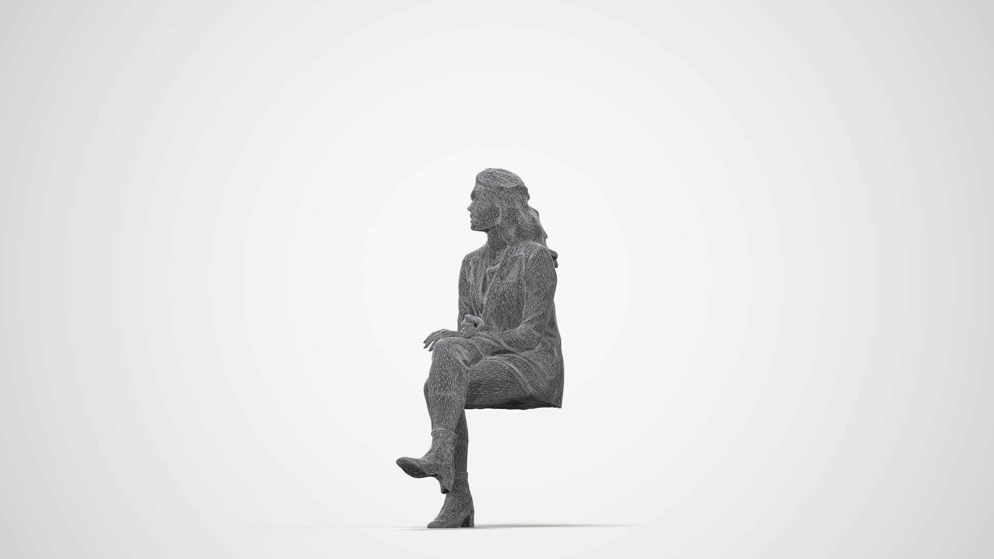3D scanned woman business, photorealistic archviz people for Enscape and SketchUp, wireframe back view