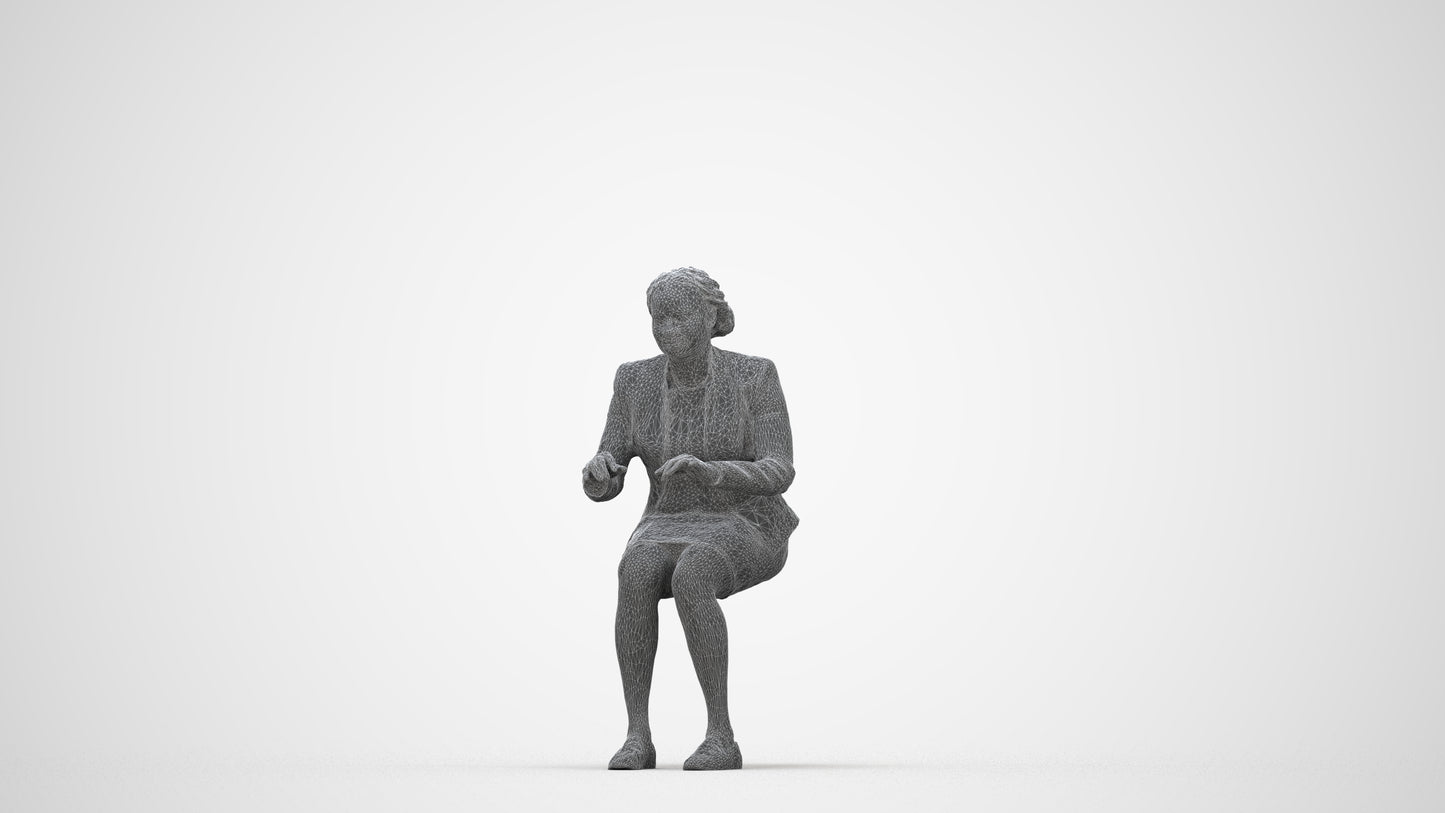 3D people model woman business sitting, scanned human for 3ds Max rendering, wireframe back view