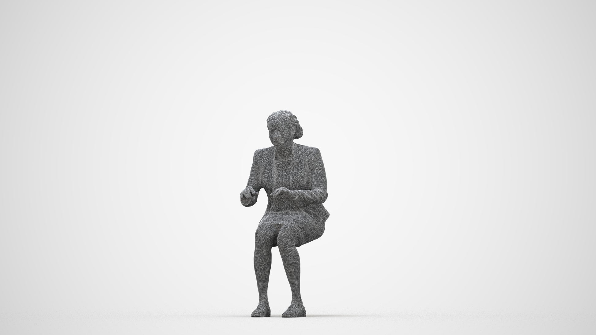 3D people model woman business sitting, scanned human for 3ds Max rendering, wireframe back view