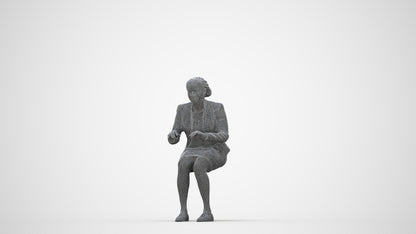 3D people model woman business sitting, scanned human for 3ds Max rendering, wireframe back view
