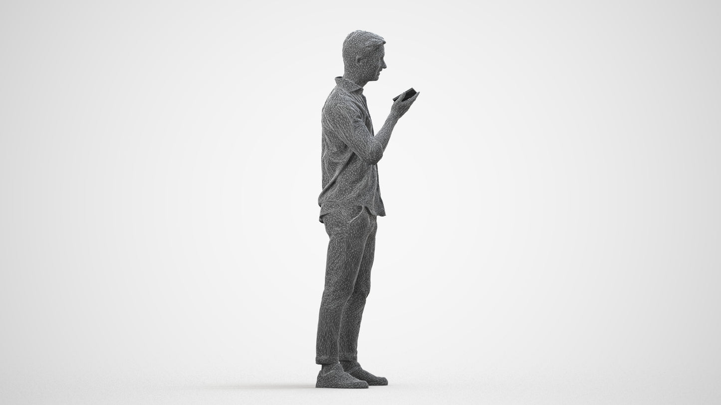 scanned 3D man casual standing, photogrammetry people for Enscape and V-Ray, wireframe side view