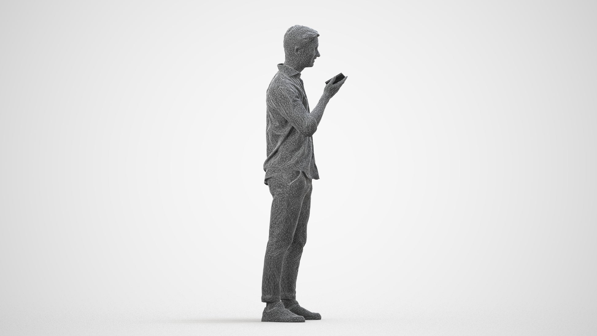 scanned 3D man casual standing, photogrammetry people for Enscape and V-Ray, wireframe side view