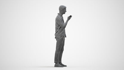 scanned 3D man casual standing, photogrammetry people for Enscape and V-Ray, wireframe side view