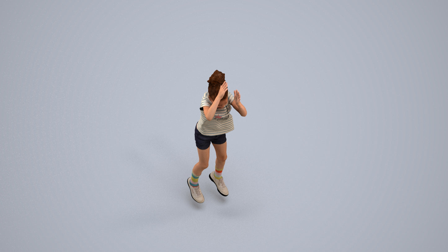 realistic 3D human girl casual kids, archviz people FBX OBJ for Blender, back view render
