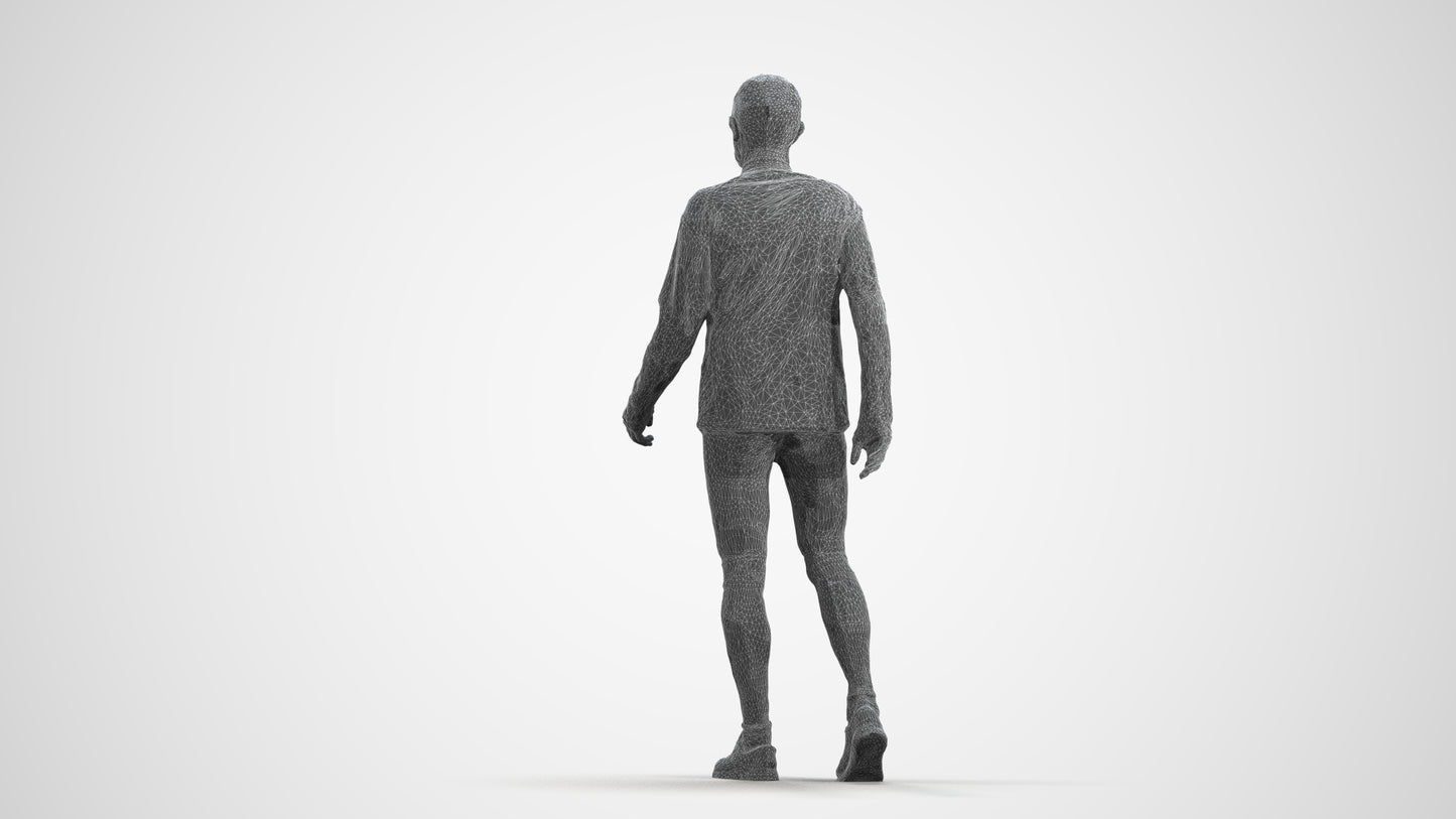 3D people model senior man sport, scanned human for 3ds Max rendering, wireframe front view