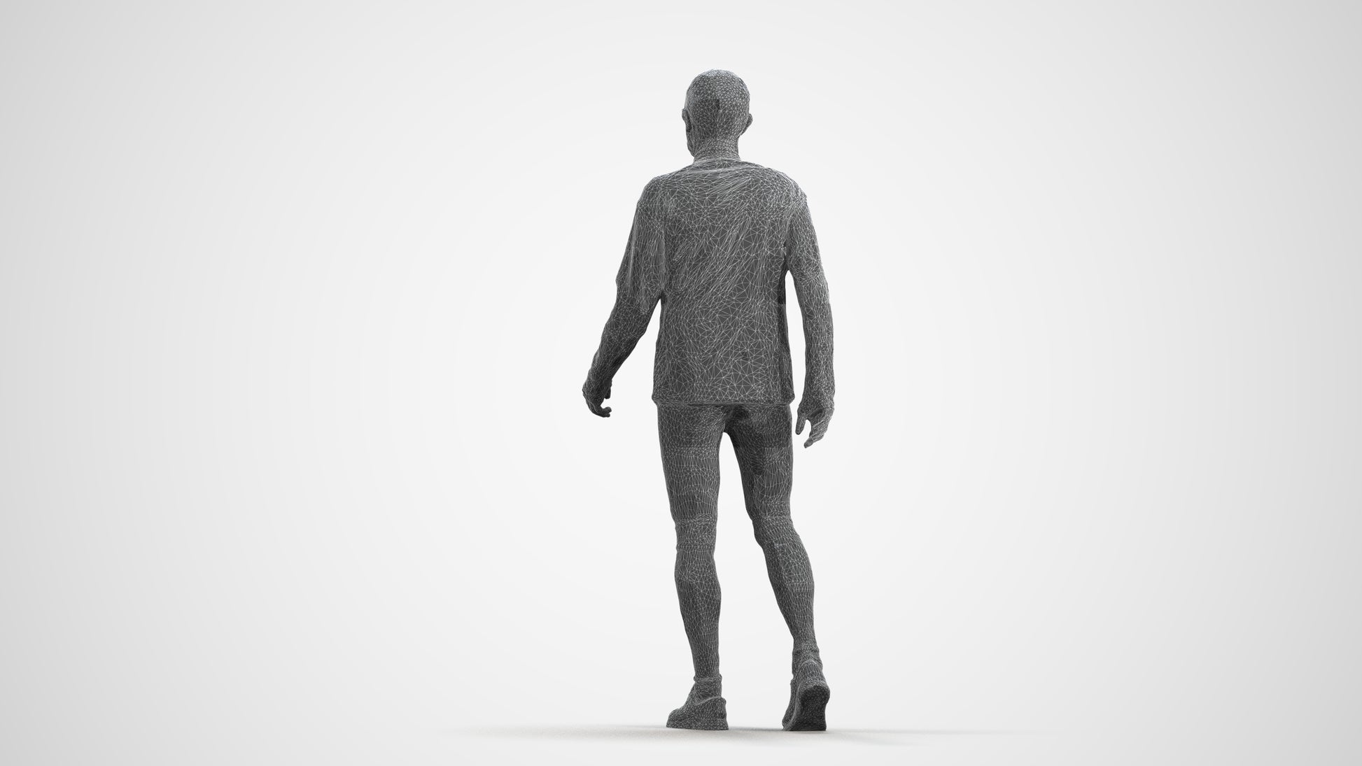 3D people model senior man sport, scanned human for 3ds Max rendering, wireframe front view