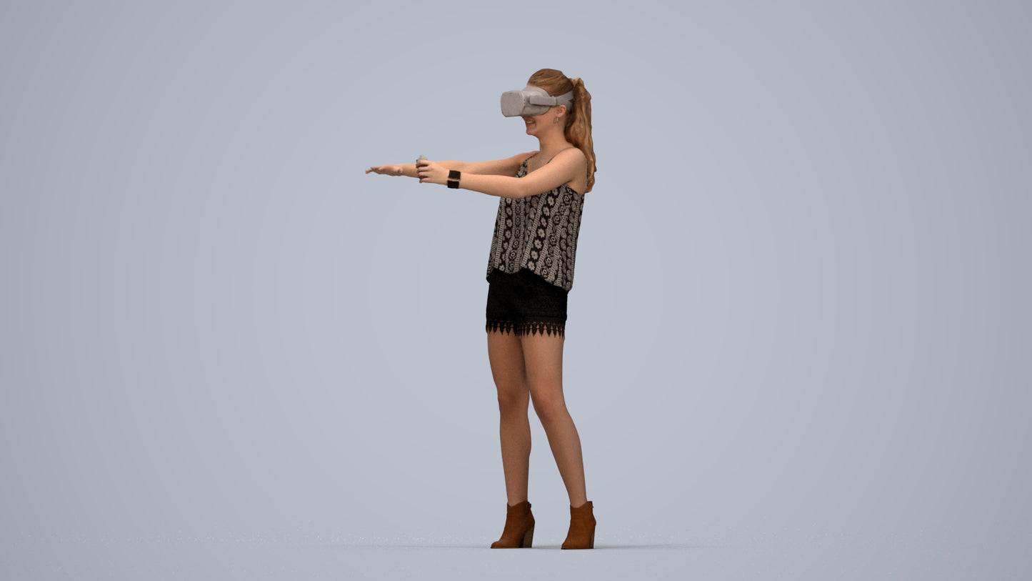 scanned 3D girl casual standing, photogrammetry people for Enscape and V-Ray, top-down view render