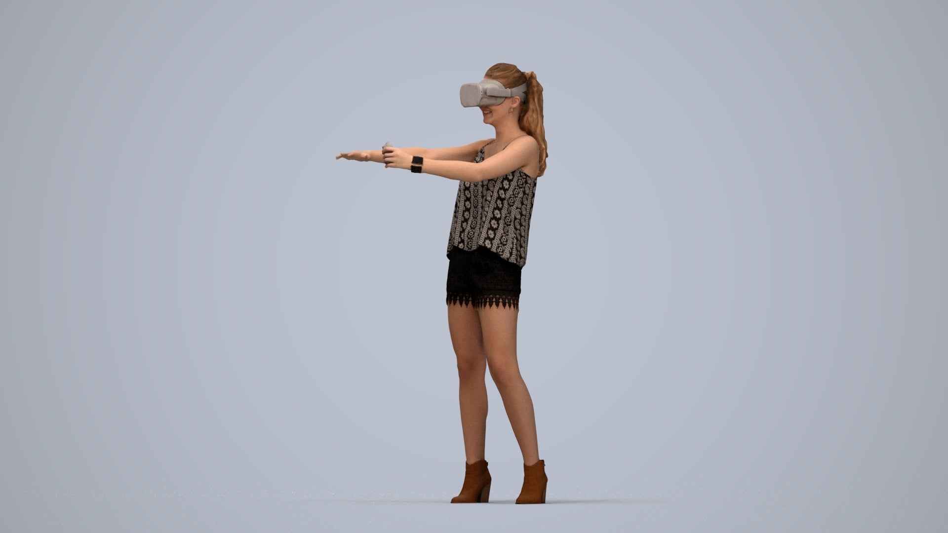 scanned 3D girl casual standing, photogrammetry people for Enscape and V-Ray, top-down view render
