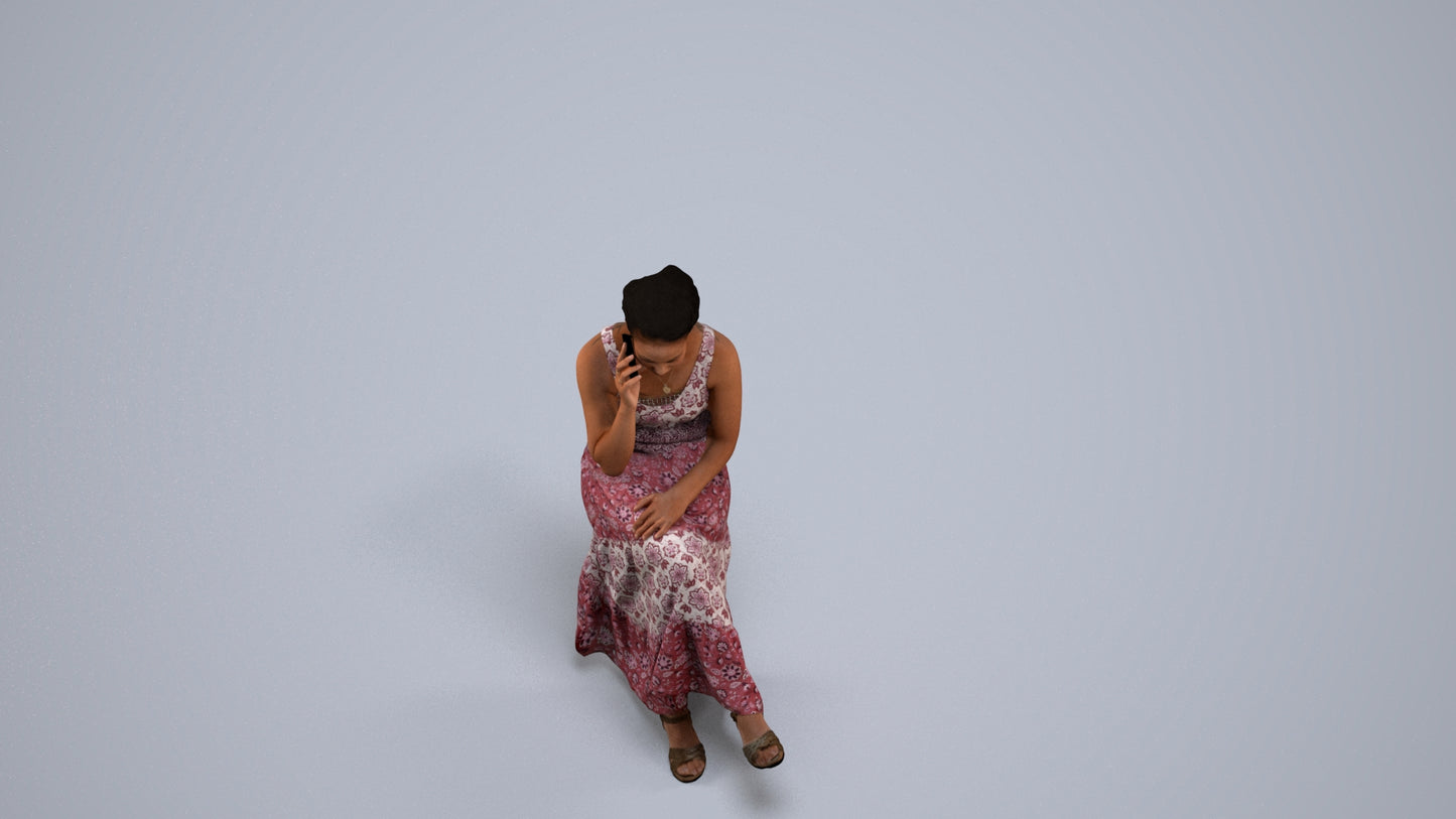 realistic 3D human woman casual sitting, archviz people FBX OBJ for Blender, back view render