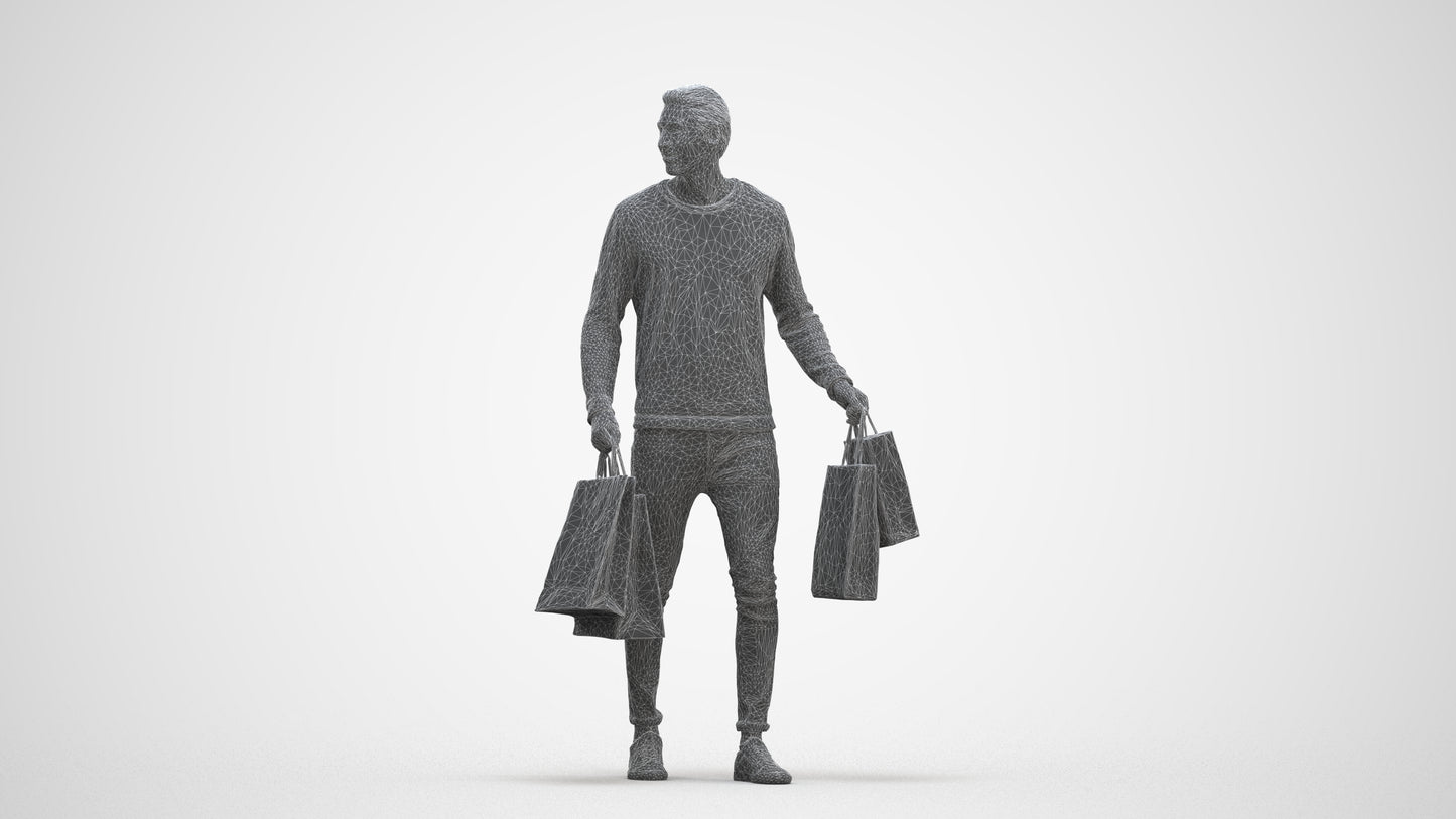 3D people model man casual formal, scanned human for 3ds Max rendering, three-quarter front view render