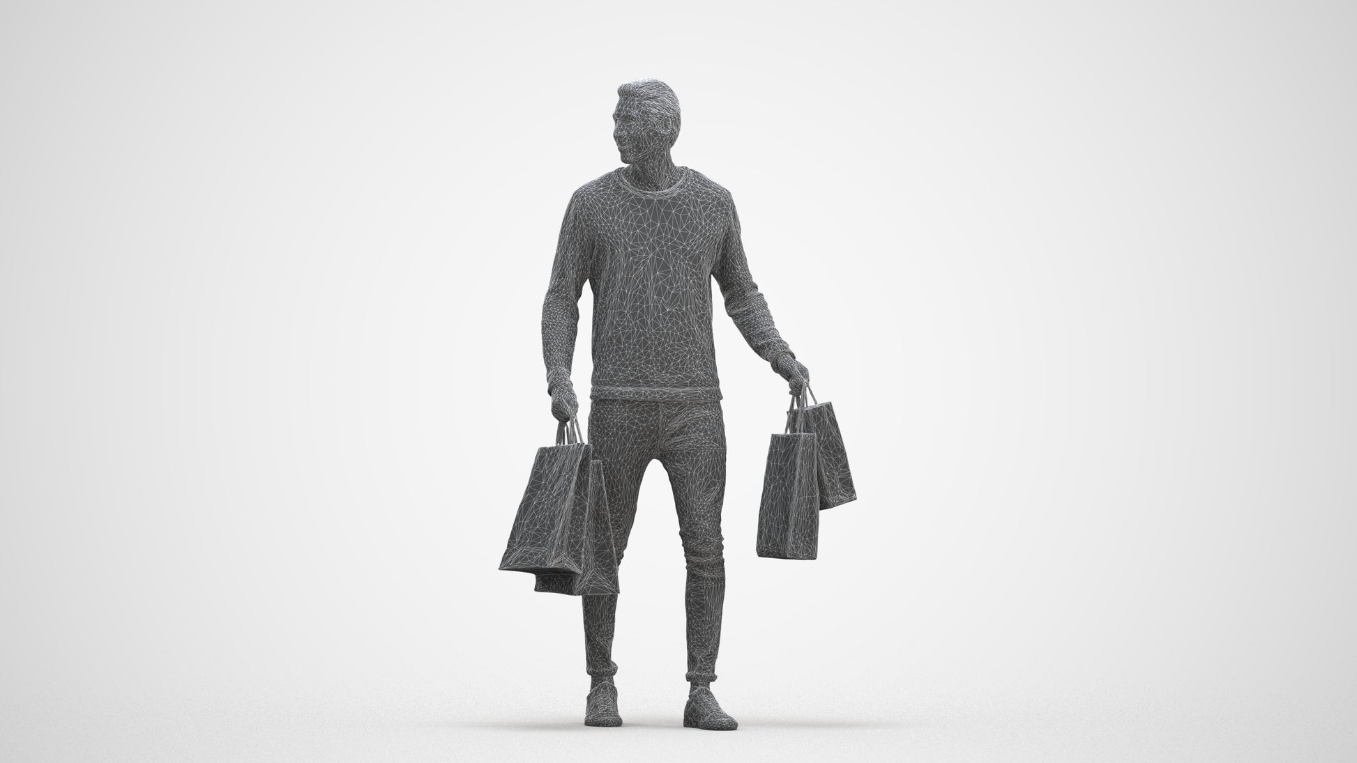 3D people model man casual formal, scanned human for 3ds Max rendering, three-quarter front view render