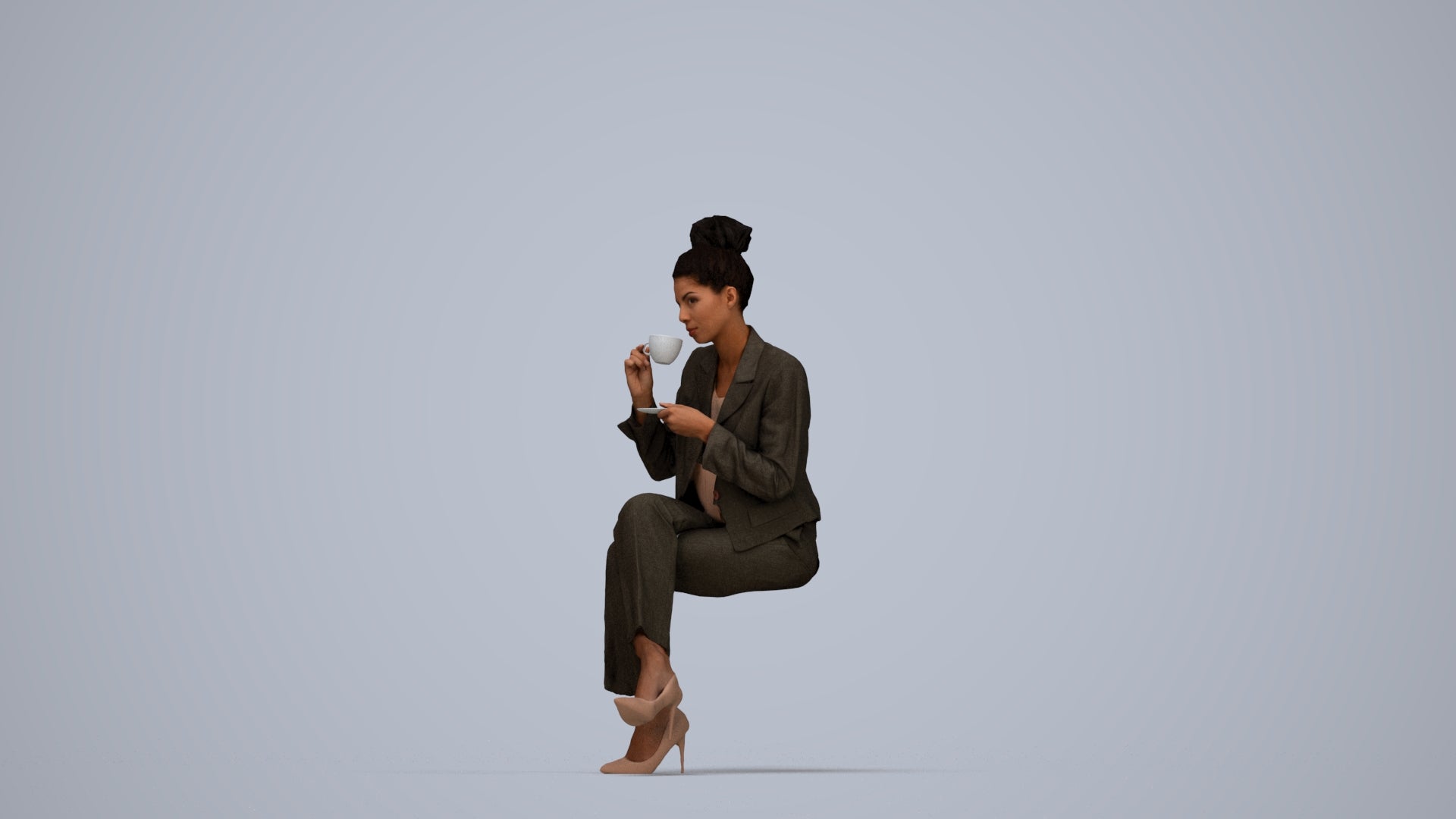 realistic 3D human woman business, archviz people FBX OBJ for Blender, top-down view render