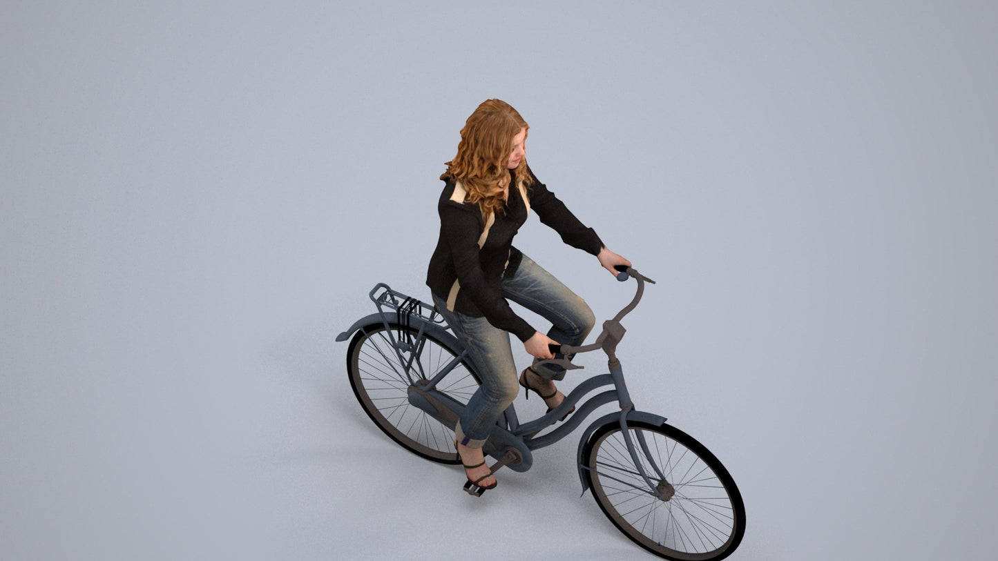 3D scanned woman cycling casual, photorealistic archviz people for Enscape and SketchUp, back view render