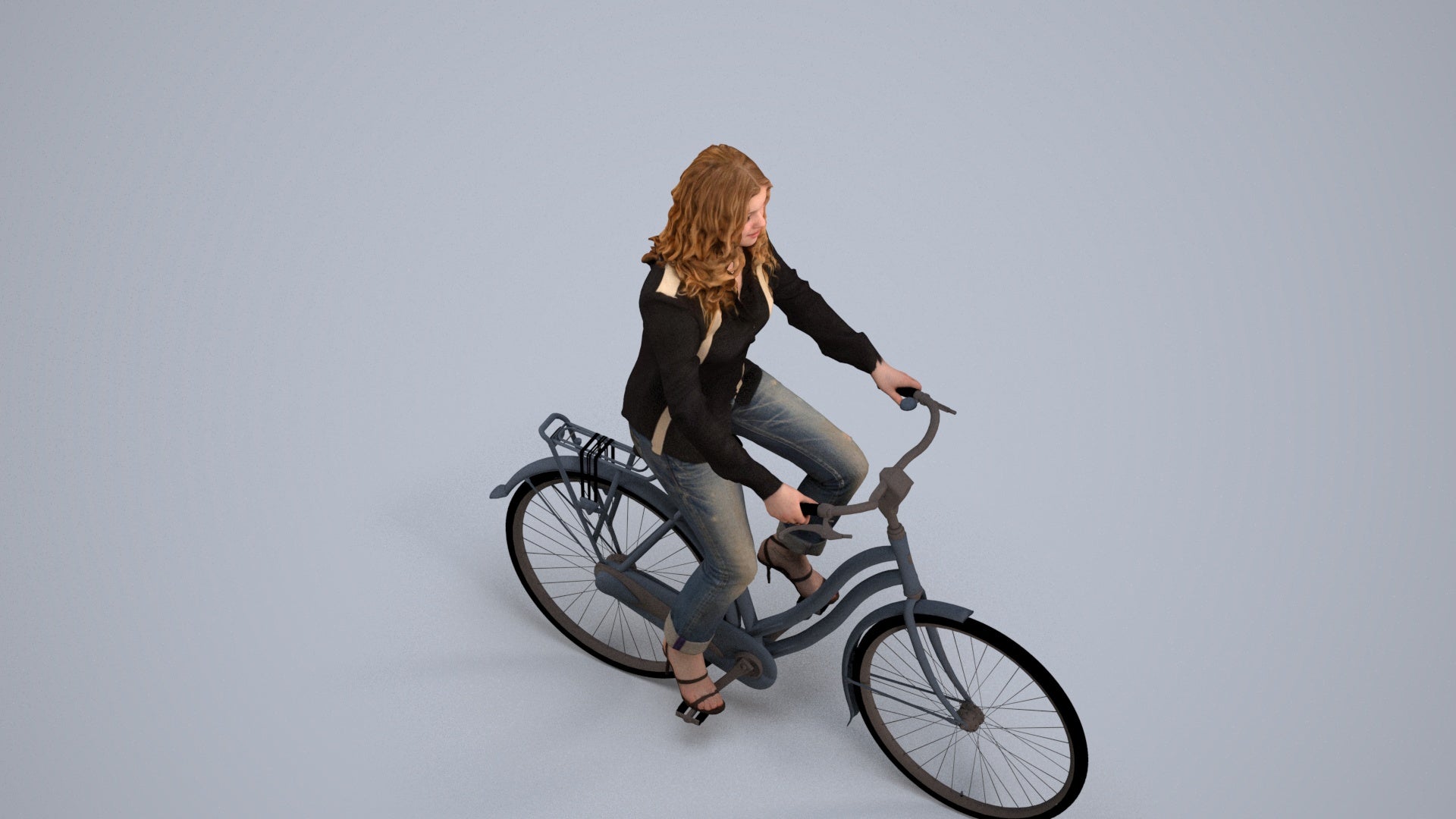 3D scanned woman cycling casual, photorealistic archviz people for Enscape and SketchUp, back view render